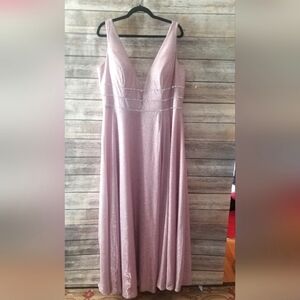 MacDuggal pink plunge neckline, formal dress, sleeveless